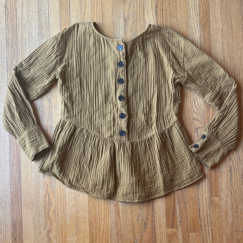 Madewell Gauze Button Back Peplum Blouse Mustard Yellow - Picture 5 of 5